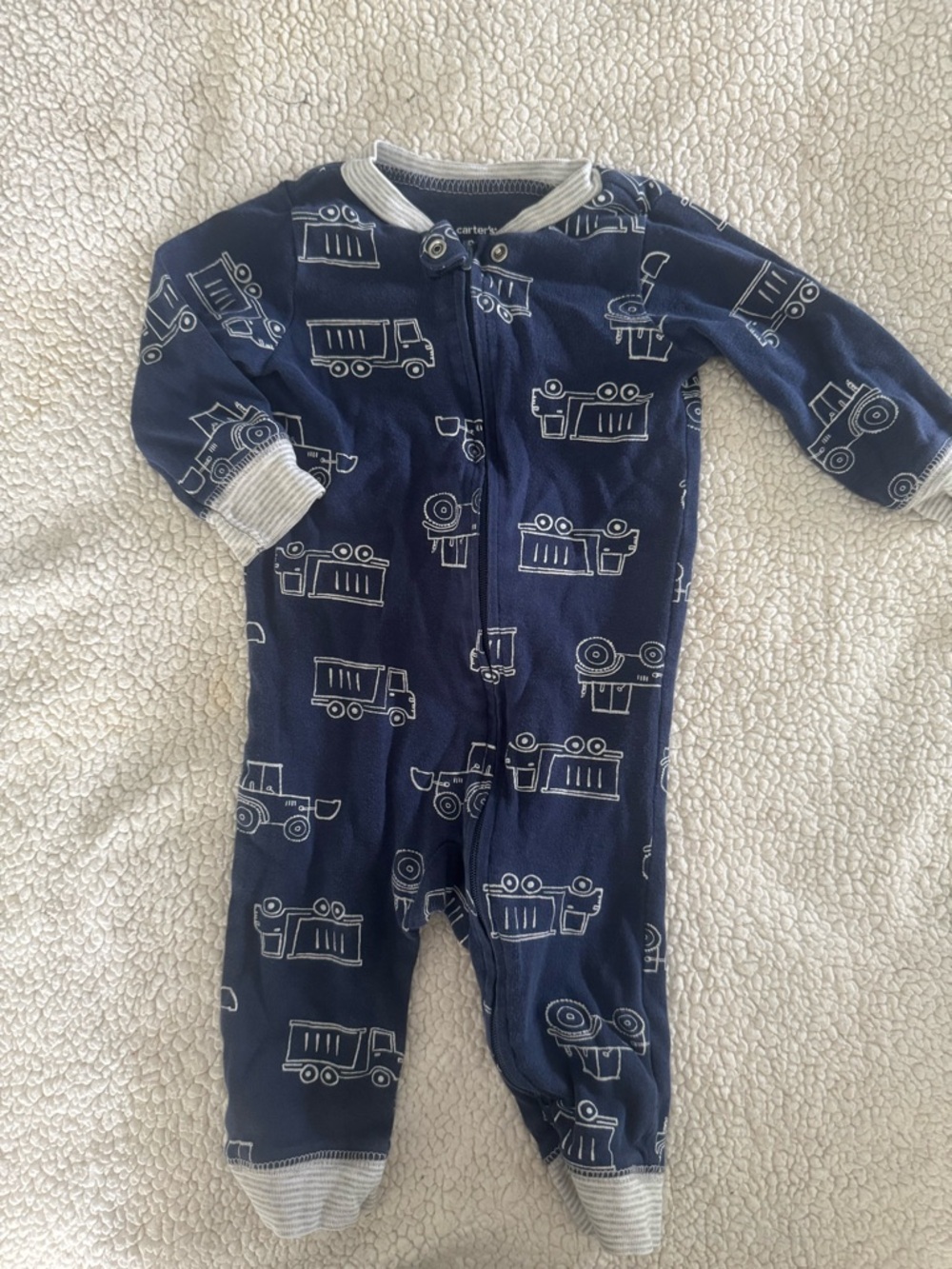 Carter's Navy Blue Truck Print Footed One-Piece